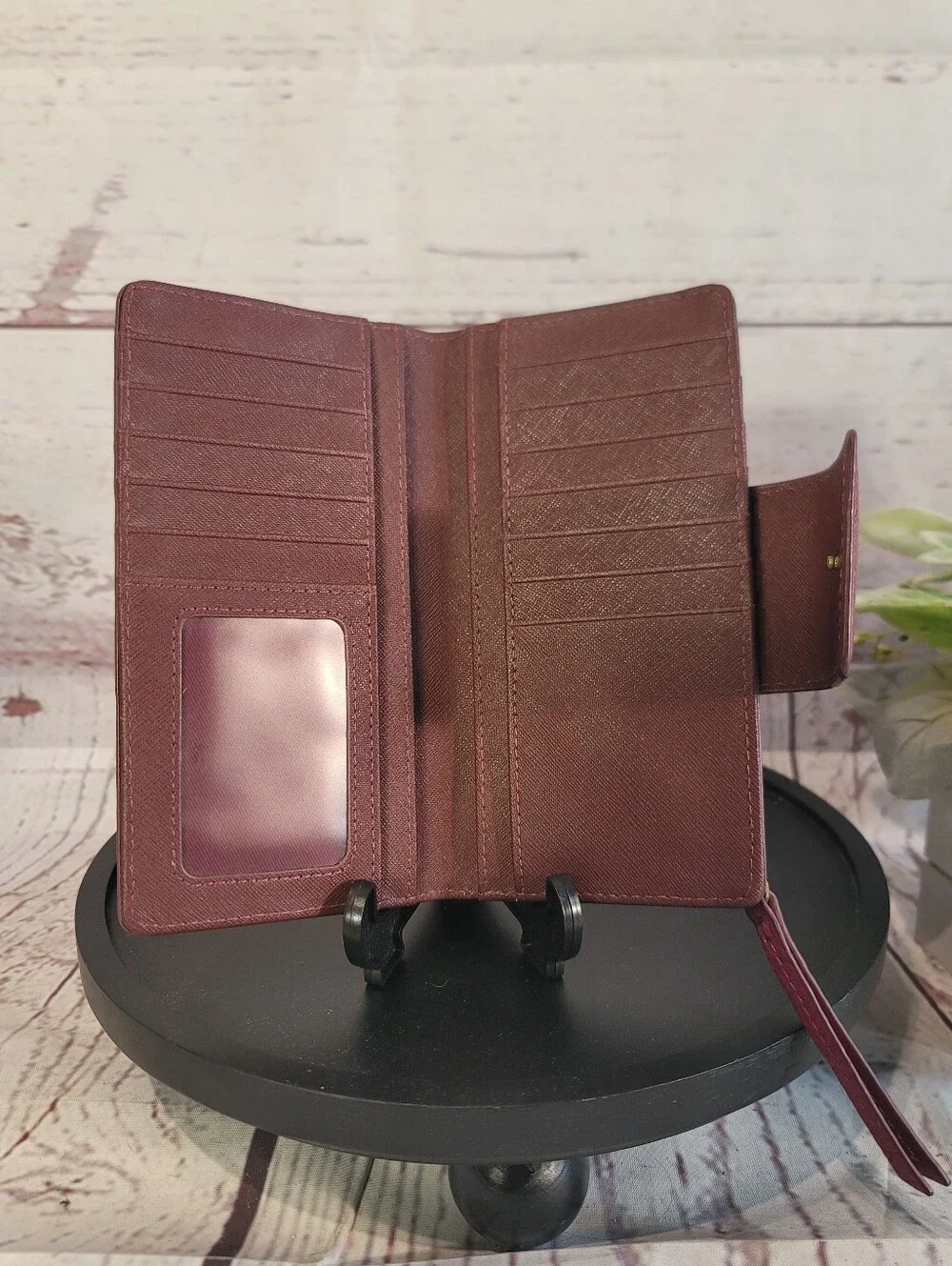 Fossil Sydney Magenta Pink Pebbled Leather Bifold Tab Clutch Wallet 7